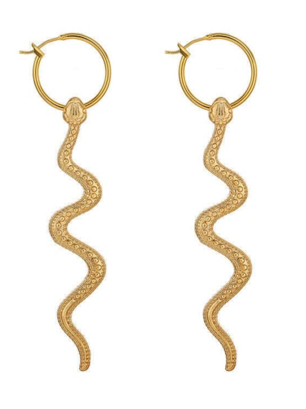 Womens Gold Hoop Curved Snake Drop Earring